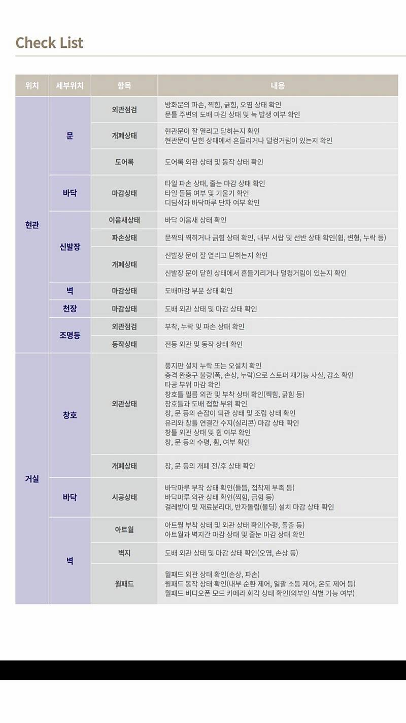 하자보수 아파트 체크리스트